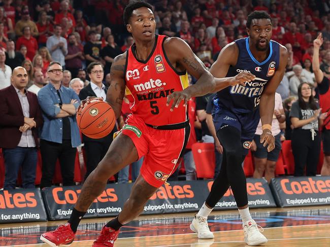 Kristian Doolittle of the Perth Wildcats drives to the key during the round three NBL match between the Wildcats and Melbourne United at RAC Arena. Photo: Paul Kane/Getty Images.