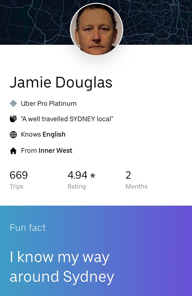 Fawcett’s Uber driver profile.