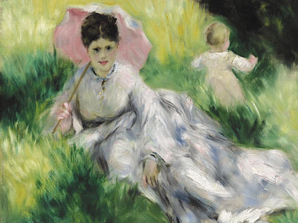 Woman with a parasol and small child on a sunlit hillside by Pierre-Auguste Renoir. Image courtesy of Museum of Fine Arts, Boston