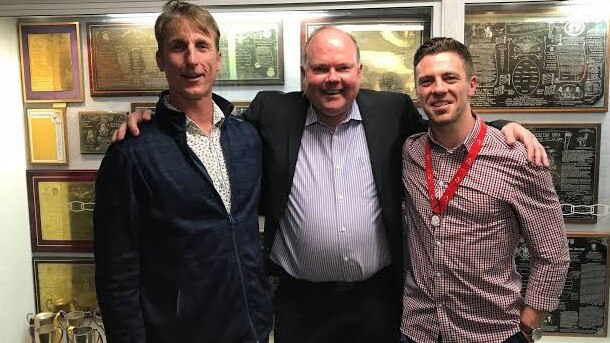 Johnson receiving Vermont life membership, pictured with David Banfield (left) and then-president Michael Rennie (middle). Picture: Supplied