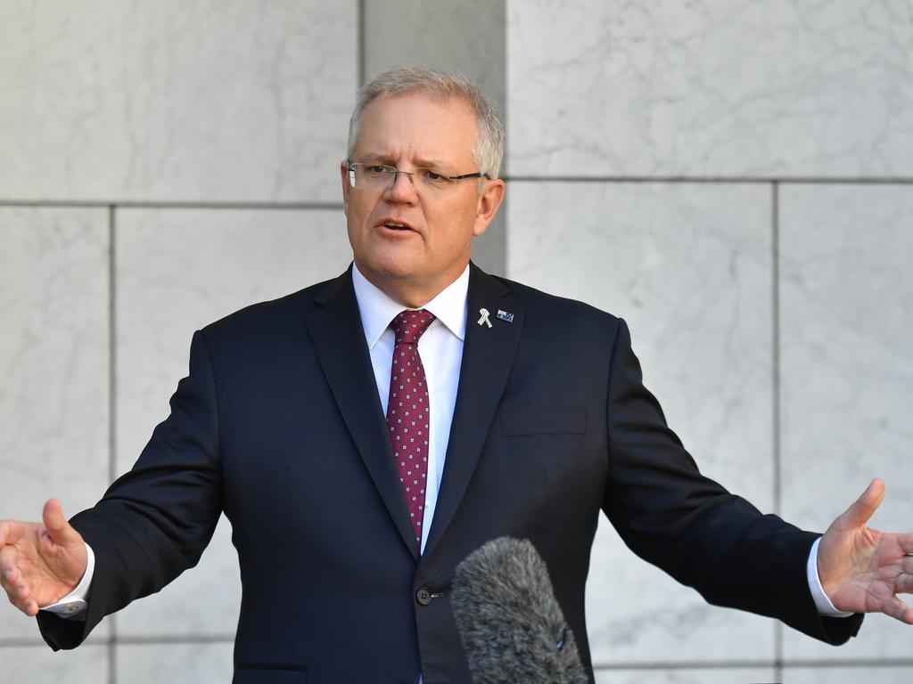 Prime Minister Scott Morrison speaks to the media at a press conference in Canberra. Picture: Mick Tsikas/AAP