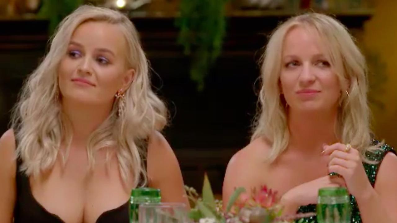 Elly and Becky weren’t impressed by James’ reaction at the dinner party. Picture: Channel 10