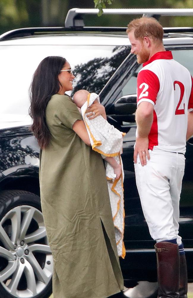 Meghan and Archie went to watch Harry compete in a charity polo match last month. Picture: Max Mumby/Indigo/Getty Images