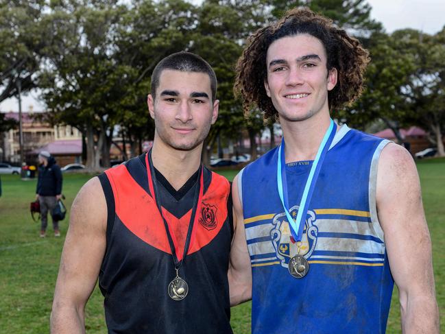 Intercol medallists Daniel Carbone (Rostrevor) and Ben Jungfer (Sacred Heart). Picture: AAP/Brenton Edwards