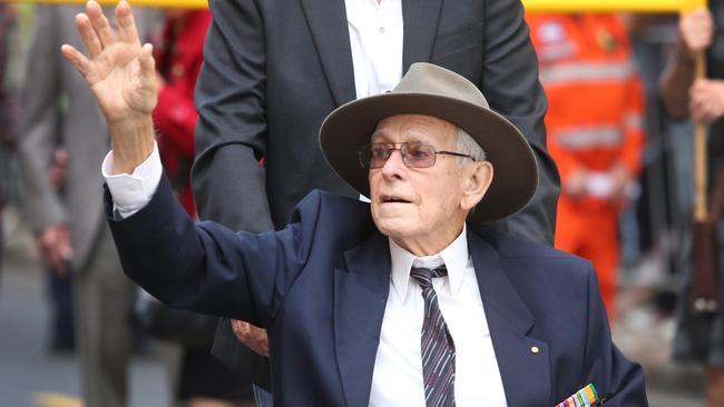 The ANZAC parade in Brisbane City. Marle Juster 92. Picture Jono Searle.