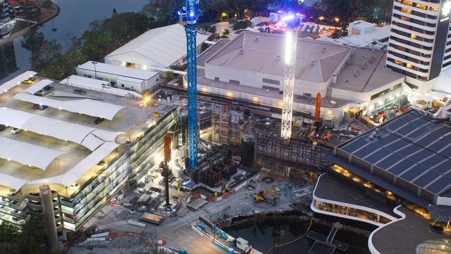 Star Entertainment Group's Star Gold Coast site showing its new tower – to house Australia's first Dorsett hotel coming out of the ground