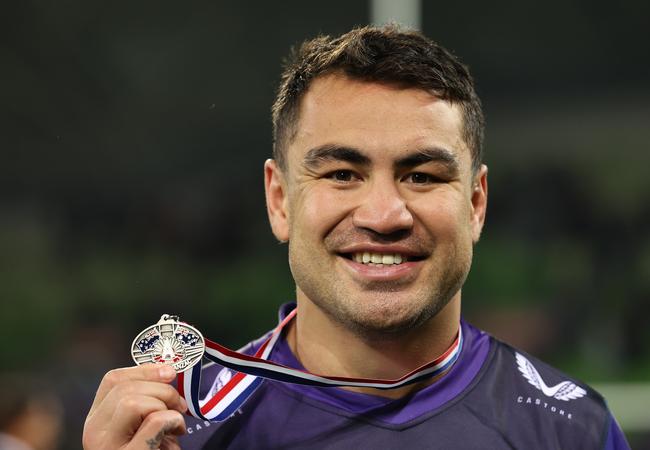 Jahrome Hughes with the Spirit of ANZAC medal (Photo by Robert Cianflone/Getty Images)