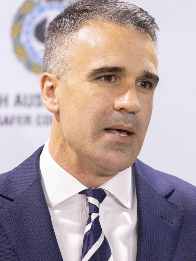 Premier Peter Malinauskas spoke with the media after the death of South Australian Police Commissioner Grant Stevens’ son Charlie. Picture: NCA NewsWire / Kelly Barnes