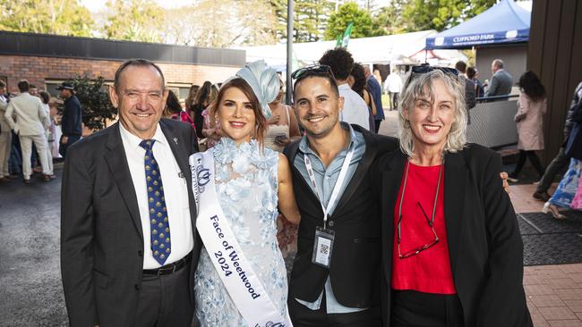 At Weetwood raceday are (from left) Graham Healy, Face of Weetwood Haylee Guarracino, Brian Guarracino and Sheree Riddle at Clifford Park, Saturday, September 28, 2024. Picture: Kevin Farmer