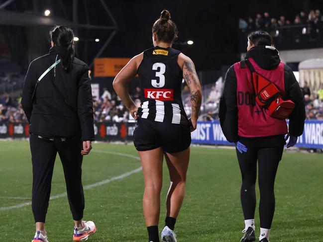 Brianna Davey was concussed in the Pies’ loss to the Eagles. Picture: Getty Images