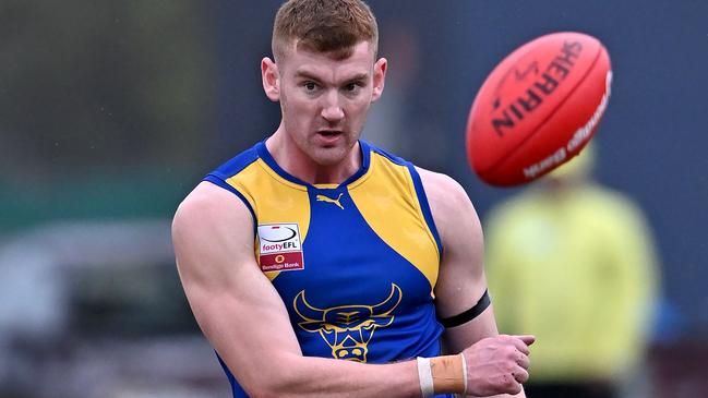 Noble ParkÃs Ryan Morrison during the EFL Premier Division football match between Noble Park and Balwyn in Noble Park, Saturday, June 11, 2022. Picture: Andy Brownbill