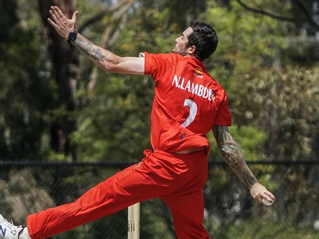 Premier Cricket: Dandenong v Casey South Melbourne. Casey bowler Nathan Lambden. Picture: Valeriu Campan