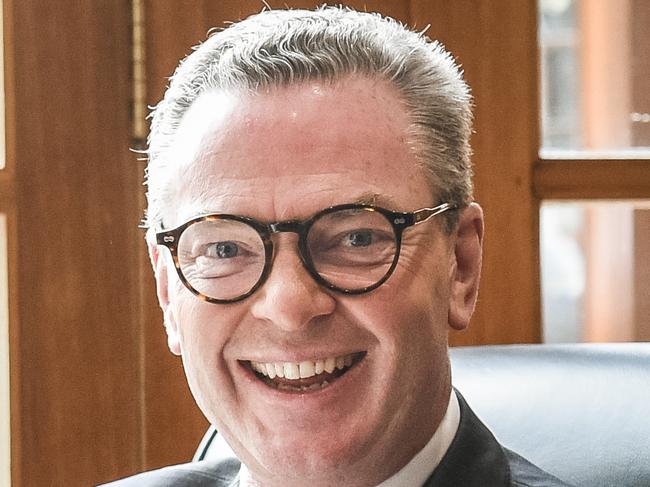 Christopher Pyne with his West Highland Scottish terriers, Daphne and Scout at his house in the Adelaide Hills.Thursday June 25 2020 Pic Roy Van Der Vegt