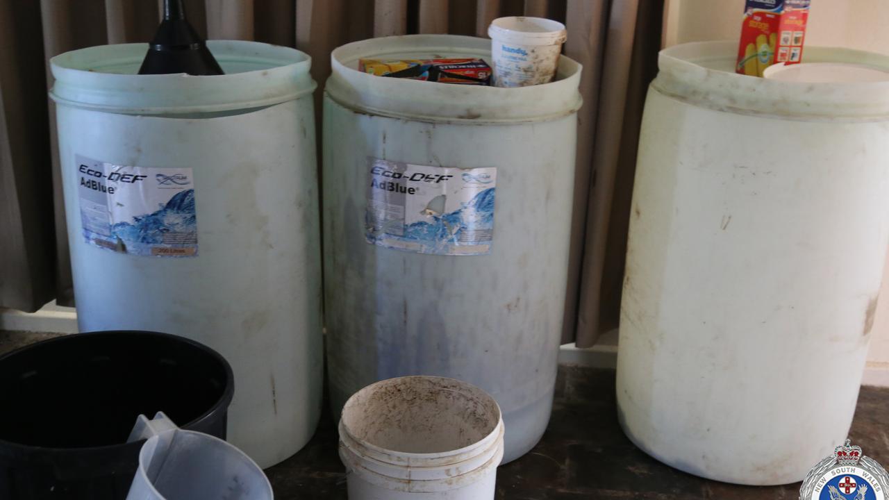 Tubs of chemicals litter what would have been communal spaces in the home. Picture: NSW Police Force