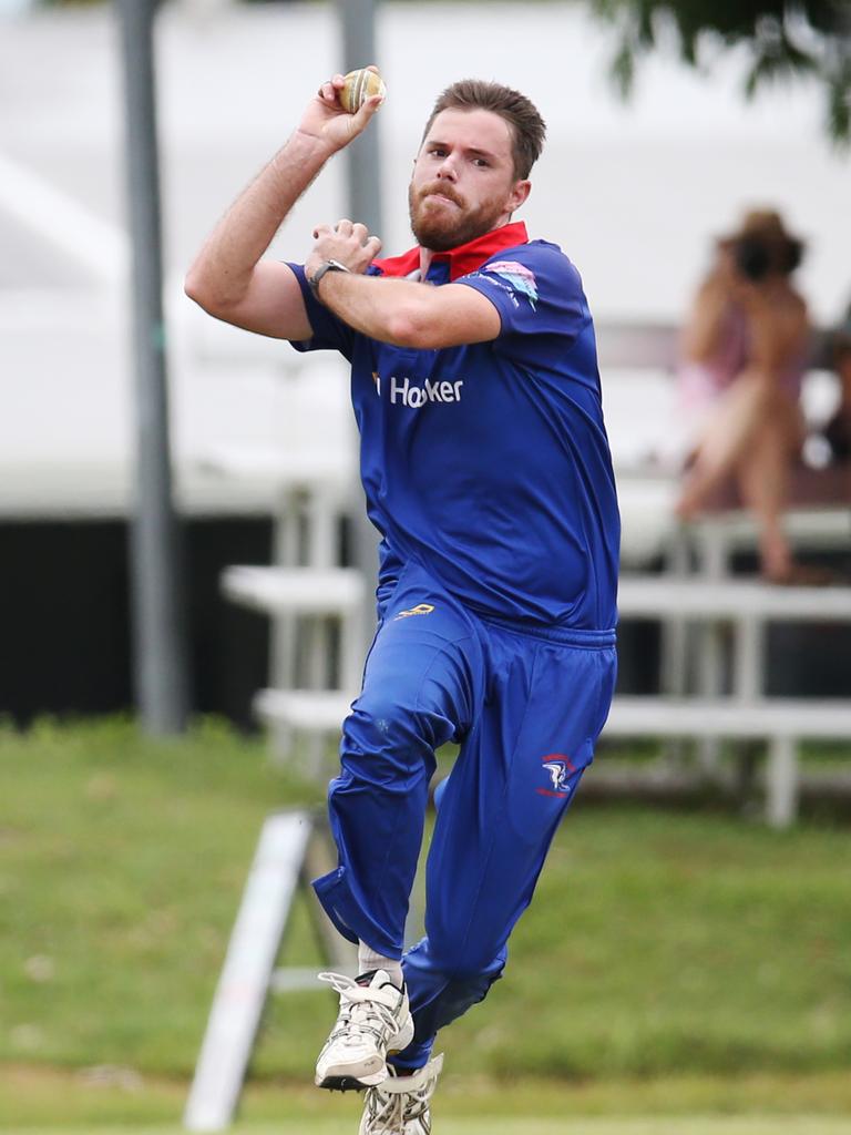 Jordan Fulton bowls for Barron in the Cricket Far North match between Atherton and Barron, held at Crathern Park, Trinity Beach. Picture: Brendan Radke