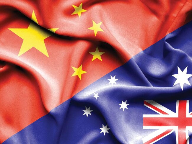 Waving flags of Australia and China