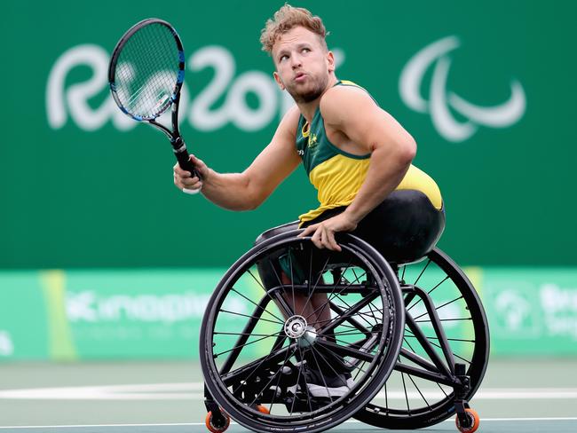 Dylan Alcott in the men's quad singles at the Rio 2016 Paralympic Games. Picture: Matthew Stockman/Getty Images