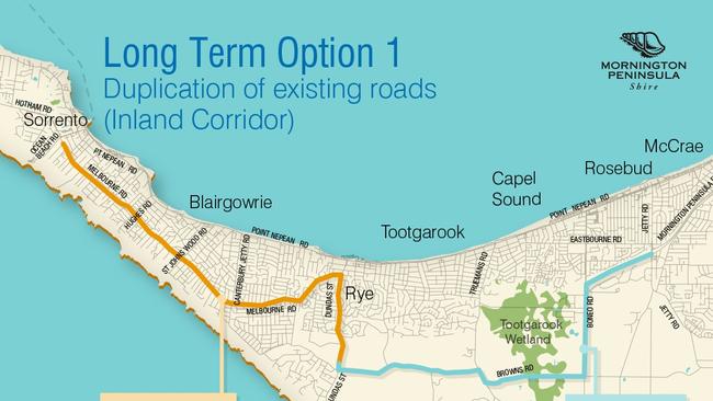 Long term option 1: duplication of existing roads (inland corridor).