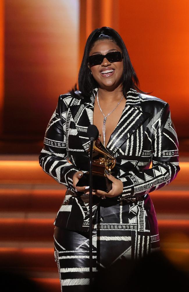 Jazmine Sullivan accepts the Best R&amp;B Album award. Picture: Getty Images