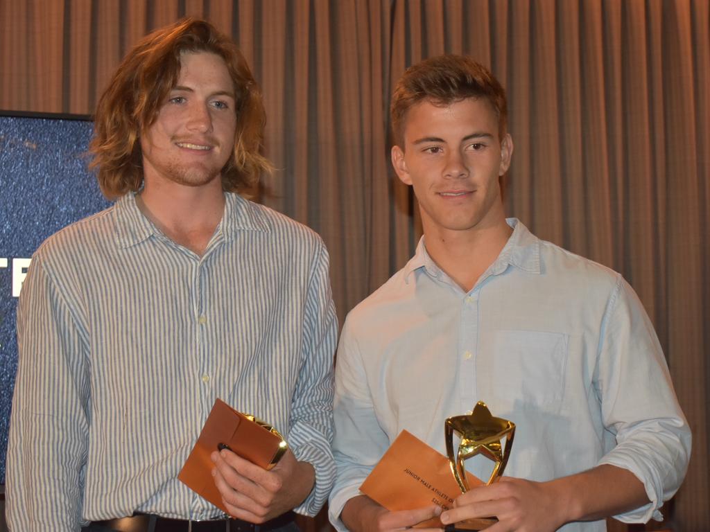 Jameson Beatson (left) and Henry Thorpe were named junior male athletes of the year at Magpies awards night, October 29, 2021. Picture: Matthew Forrest