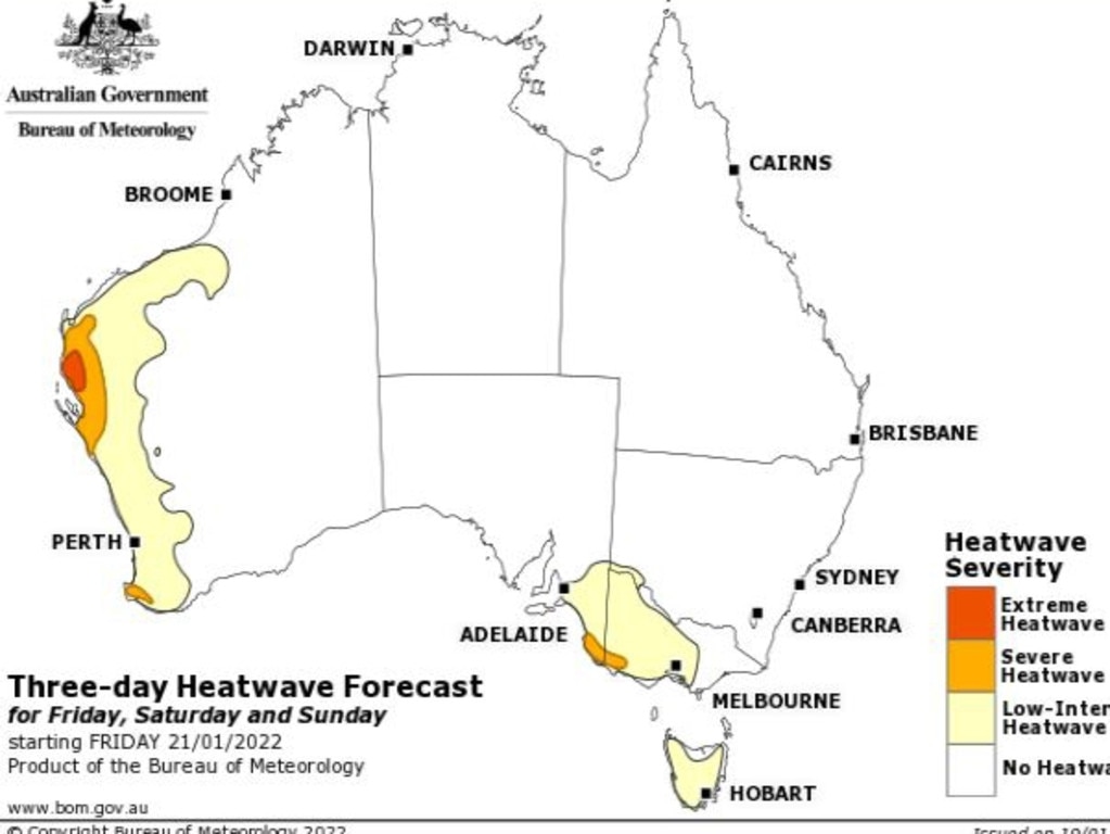 Heatwave conditions are expected across many populated parts of Australia. Picture: BOM.
