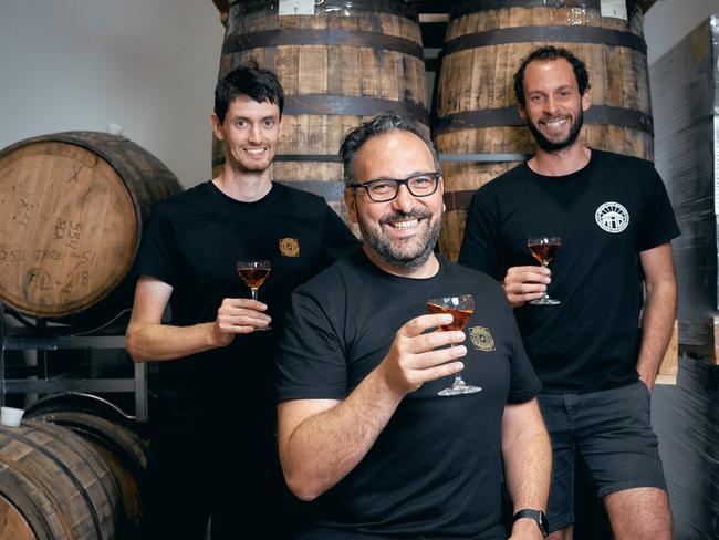From left: Starward founder David Vitale; Starward head distiller Sam Slaney and Adelaide Hills Distillery founder Sacha La Forgia
