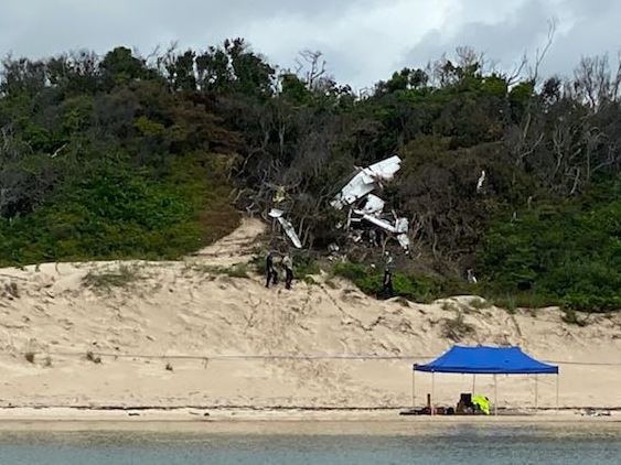 A new picture showing the crash site of the Cessna in sand dunes near Lockhart River. Picture: 10 News