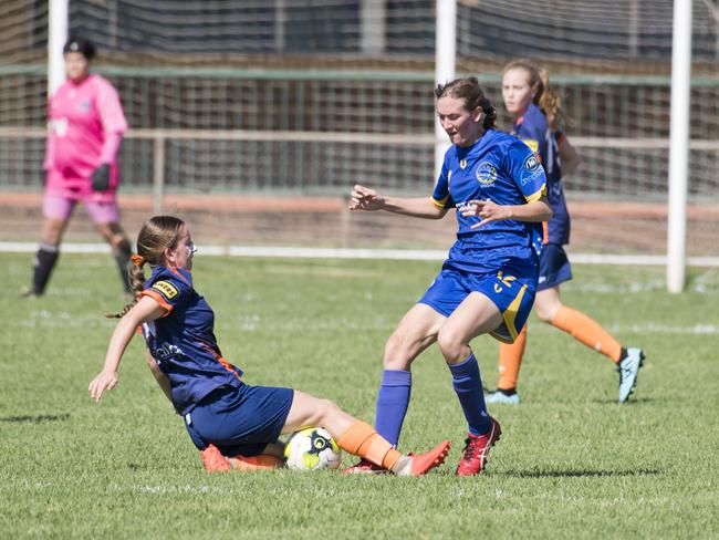 Zara Moon, Hawks and Brittany Clarke, USQ. USQFC vs Hawks Ladyhawks, 2020 TFL  Premier Ladies. Sunday, 8th Mar, 2020.