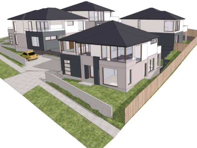 An artist’s impression of the proposed development of four town houses by Darko Krajinovic in Mt Stuart.