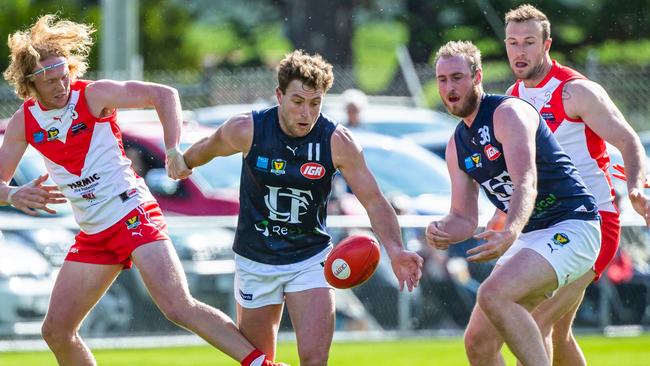 Joe Groenewegen (right) impressed for Launceston in the Round 12 TSL game between Clarence v Launceston. Picture: Solstice Digital