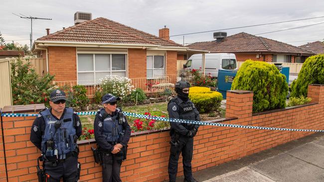 Police outside the Campbellfield home. Picture: Jason Edwards