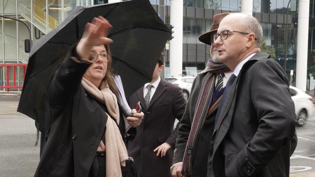 Prosecutor Karen Ingleton,(L) and Justice Adam Kimber, (R), went on a view of the alleged murder scene with the jury on Wednesday morning. Picture: Dean Martin