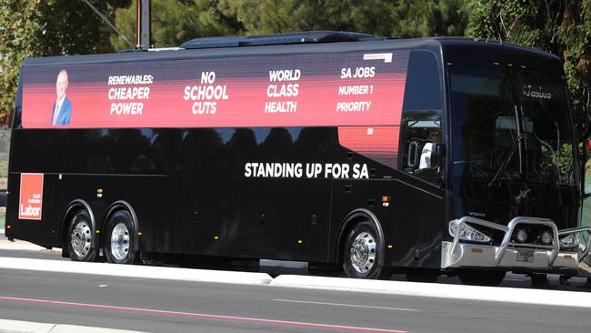 Labor’s campaign bus on Hackney Rd. Picture: Dylan Coker