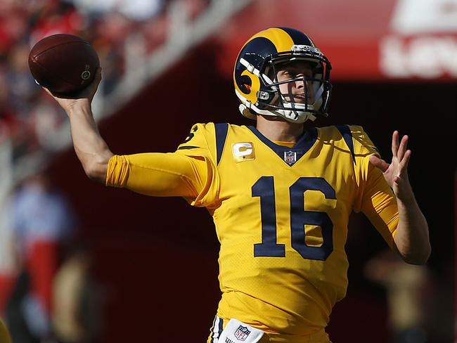 Los Angeles Rams quarterback Jared Goff should air the ball out often in a high scoring affair against the Packers. Picture: AP Photo