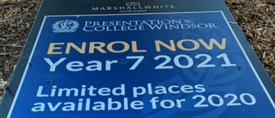 Presentation College was advertising for enrolments for Year 7 in 2020 before the shock closure announcement.