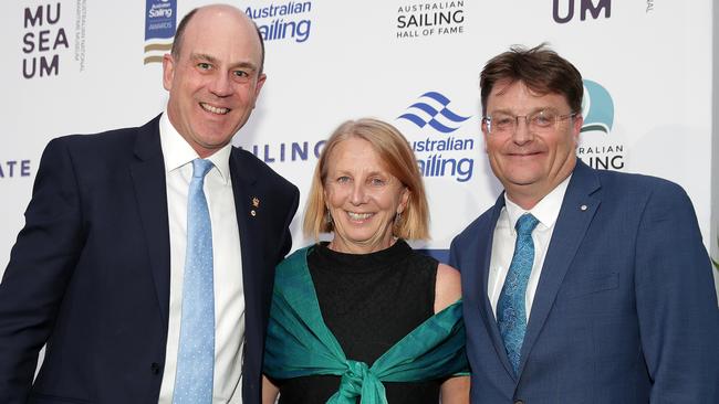 Australian Sailing president Matt Allen, Adrienne Cahalan and Australian Maritime Museum director Kevin Sumpton.