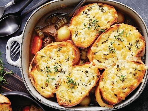 Cheesy toast-topped beef stew.