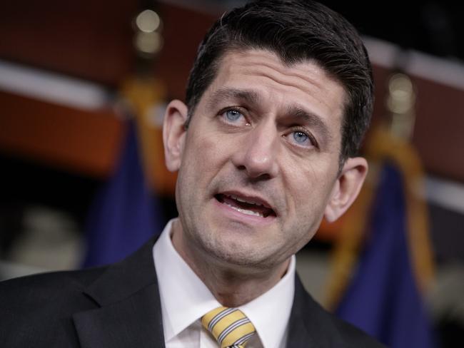 House Speaker Paul Ryan meets with reporters on Capitol Hill in Washington. Picture: AP