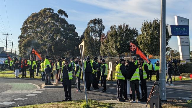 Drivers are picketing at the Dyson bus depot in Bundoora on Friday morning.