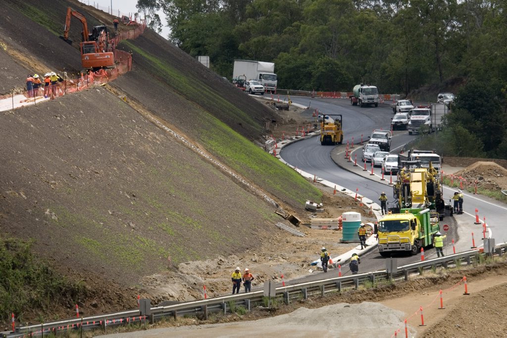 Works progress on the Toowoomba Range. Picture: Kevin Farmer