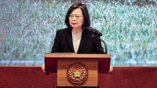 Tsai Ing-wen announces the extension in military service on Tuesday. Picture: AFP