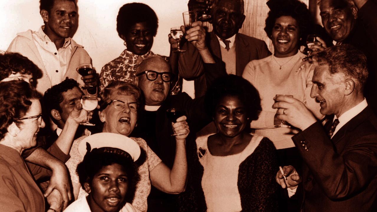 Aboriginal activist Dr Faith Bandler (centre) with both Aboriginal and white supporters during 1967 referendum celebrations.