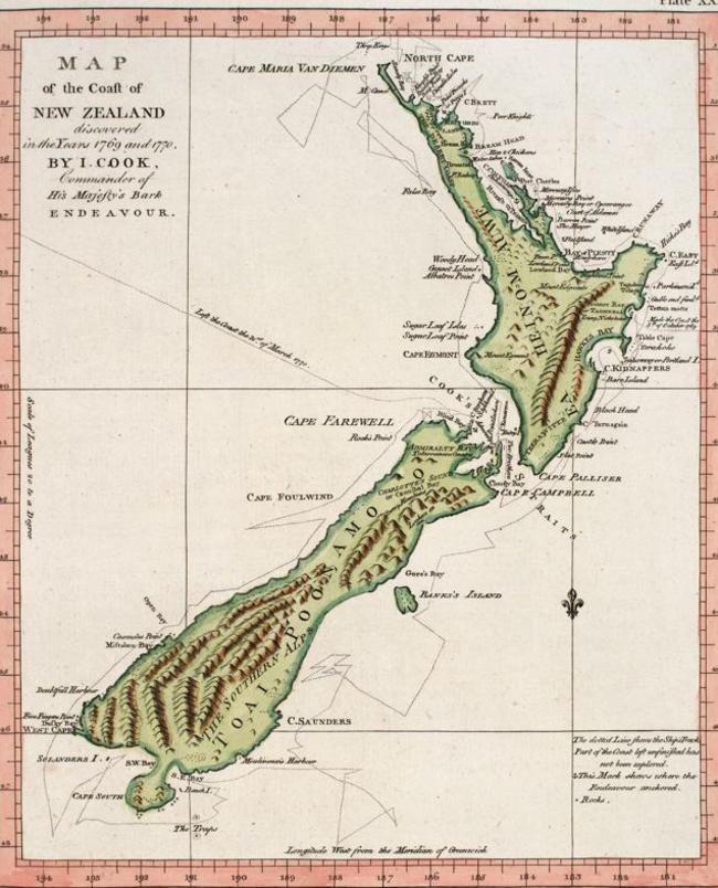 Map of New Zealand by James Cook. Source: S.P.Lohia Collection