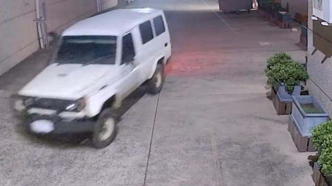 The Toyota Landcruiser that police allege John Weyman used to steal 45 boxes of hand sanitiser from a Prospect warehouse. Picture: 7 News