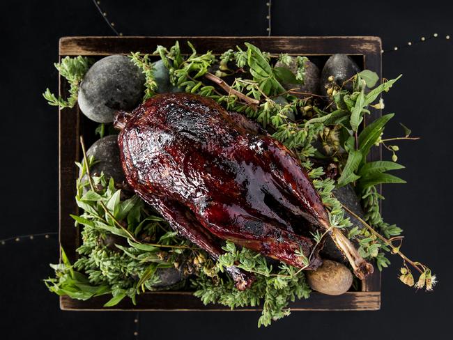 Magpie goose with muntari berries and red cabbage at Vue de Monde. Picture: Supplied