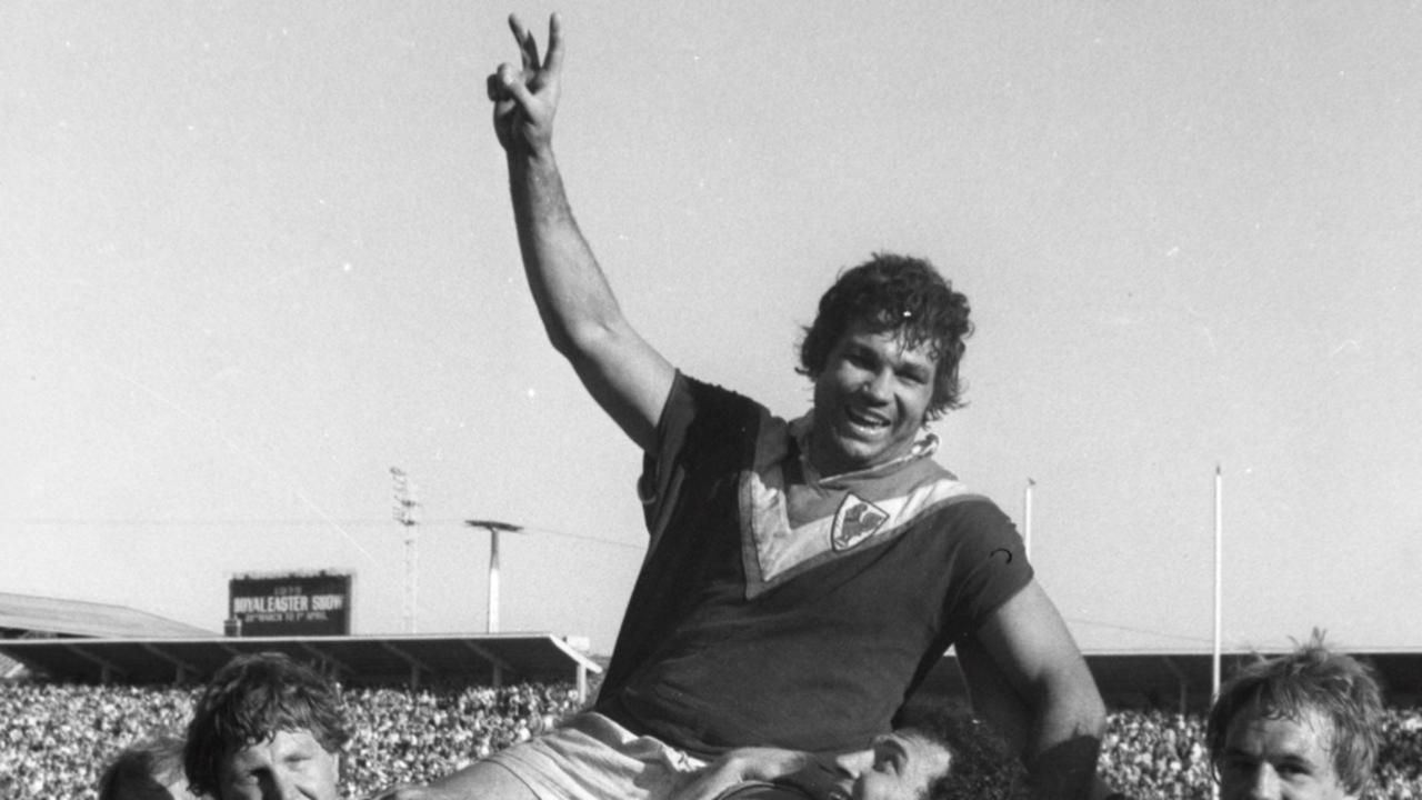 Captain Arthur Beetson is chaired from the field after Easts defeated Canterbury in 1974. Pic Phil Merchant / Barry McKinnon. Picture: Archive News Ltd