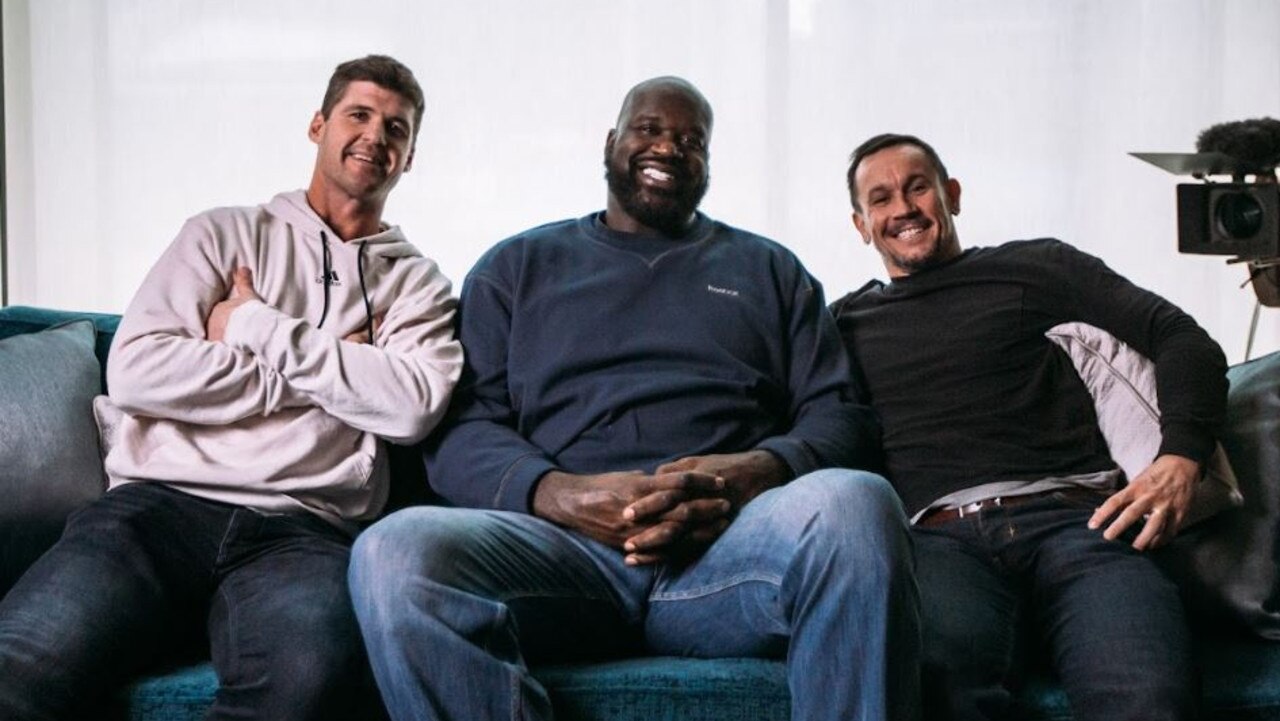 Shaquille O’Neal with Matty Johns and Jonathan Brown.