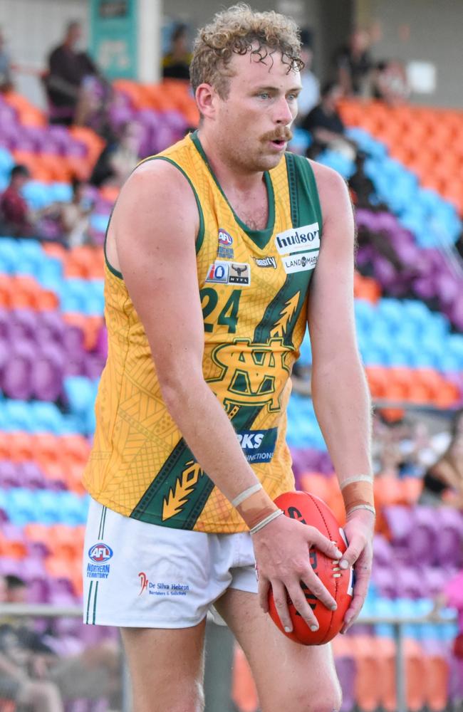 St Mary's vice-captain Jackson Calder is still in the goal scoring race. Picture: Tymunna Clements / AFLNT Media