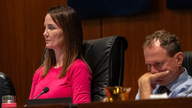 Cairns Regional Council mayor Amy Eden and CEO John Andrejic at an ordinary council meeting on June 5, 2024.