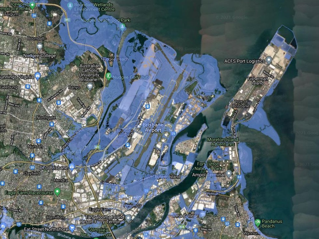 Brisbane Airport in 2100 as depicted by the Coastal Risk Australia Map.
